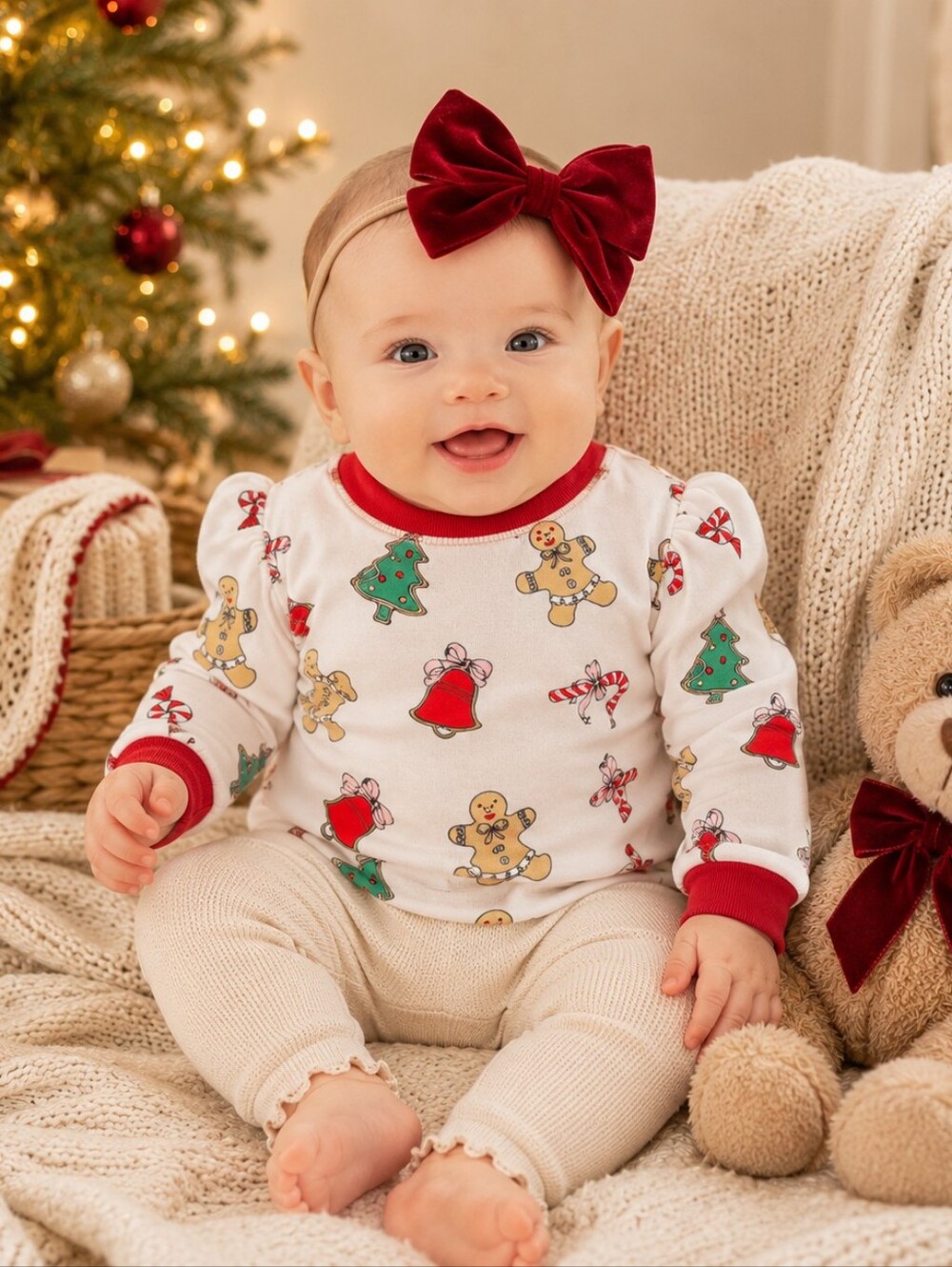 TBBC Cassidy Comfy Crewneck Puff Sleeve Top Gingerbread Christmas NWT 0-6M